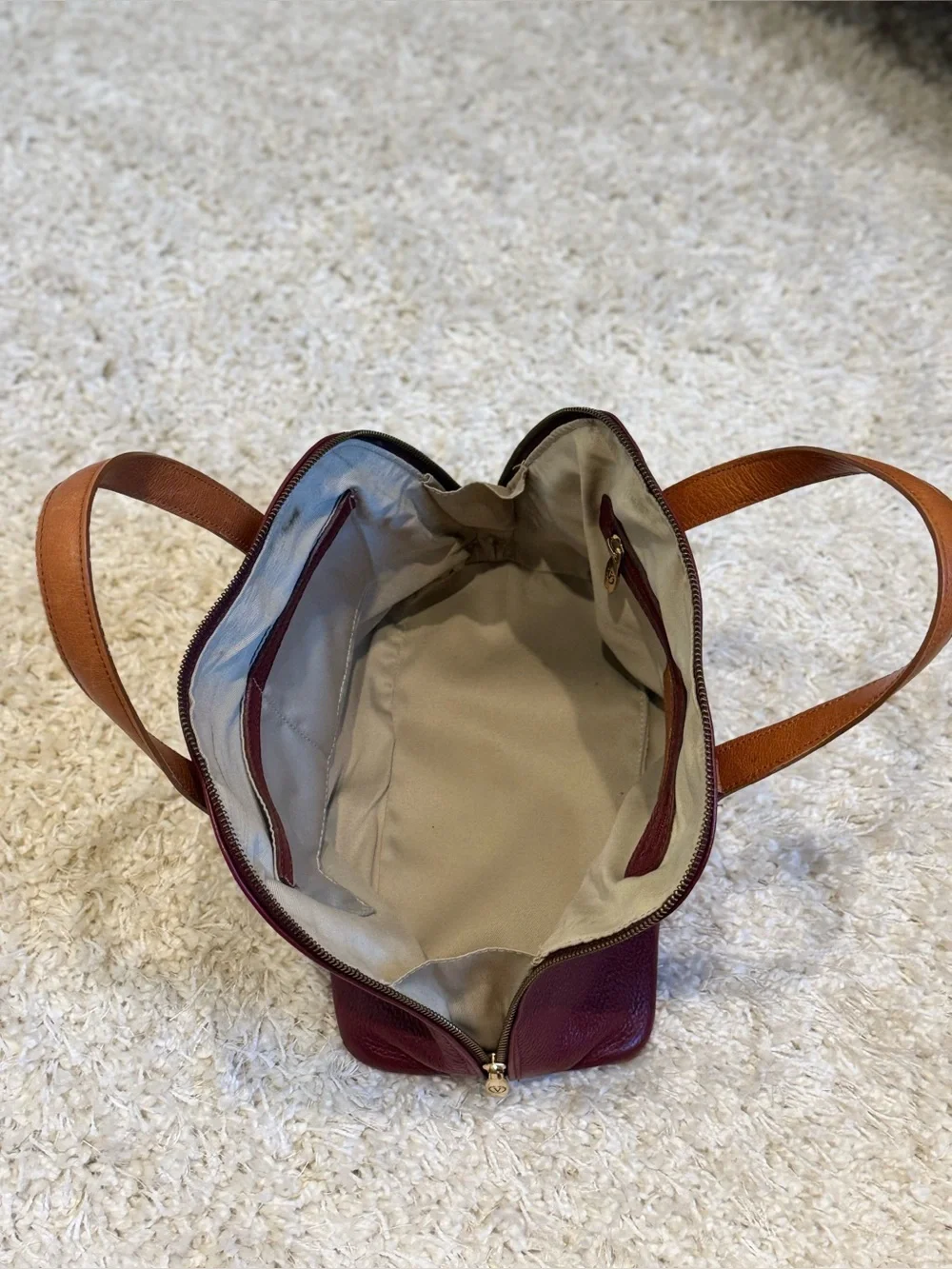 Valentina Burgundy Brown Pebbled Leather Dome Satchel Bag